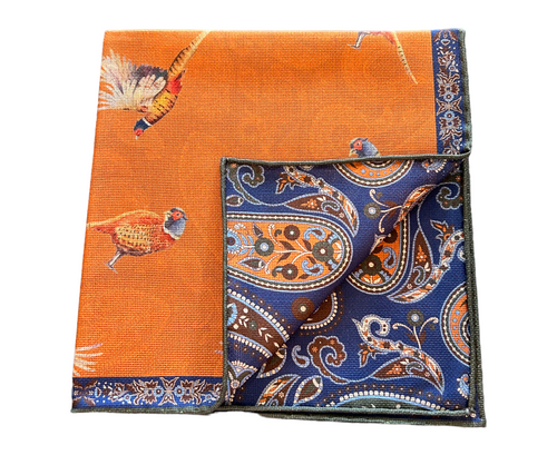 Seaward and Stearn Orange Pheasants Pocket Square