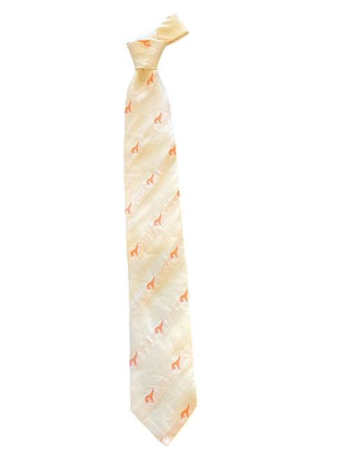 Seaward and Stearn Ivory with Orange Giraffe Motif Linen Tie