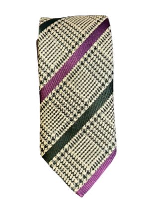 Seaward and Stearn Houndstooth Plaid Tie: Purple/Green