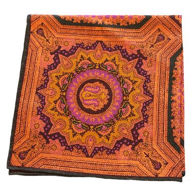 Seaward and Stearn Reversible Medallions Pocket Square: Orange/Magenta/Brown