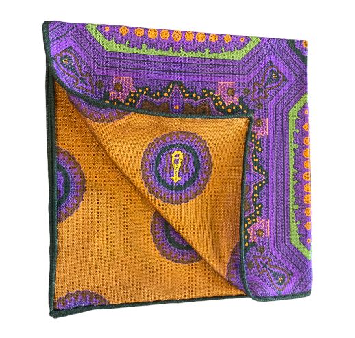 Seaward and Stearn Reversible Medallions Pocket Square: Purple/Green/Brown