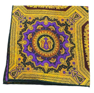 Seaward and Stearn Reversible Medallions Pocket Square: Gold/Purple/Crimson