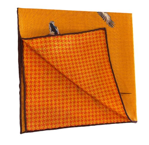 Seaward and Stearn Reversible Birds Pocket Square: Orange/Crimson Edge