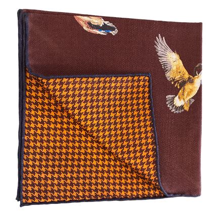 Seaward and Stearn Reversible Birds Pocket Square: Crimson/Navy Edge