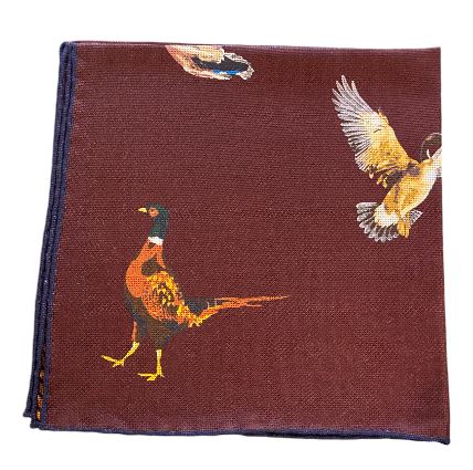 Seaward and Stearn Reversible Birds Pocket Square: Crimson/Navy Edge