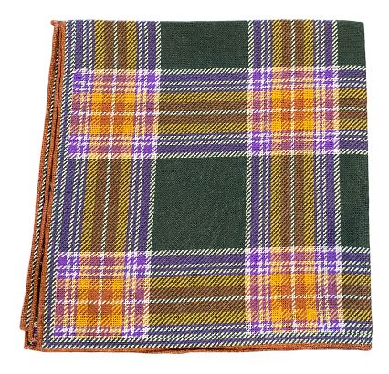 Seaward and Stearn Reversible Plaid Pocket Square: Gold/Purple/Gren