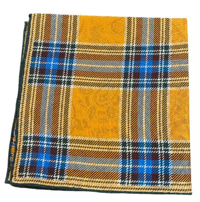 Seaward and Stearn Reversible Plaid Pocket Square: Gold/Blue/Green