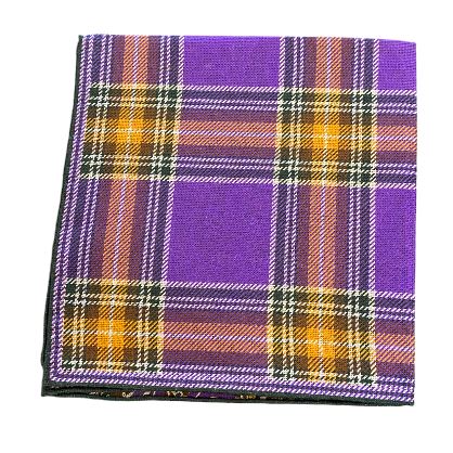 Seaward and Stearn Reversible Plaid Pocket Square: Purple/Gold/Green