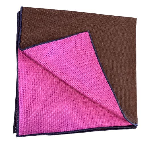 Seaward and Stearn Reversible Solid Pocket Square: Brown/Magenta