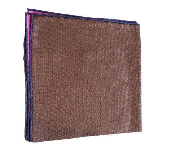 Seaward and Stearn Reversible Solid Pocket Square: Brown/Magenta