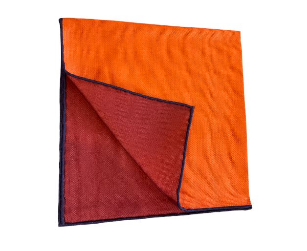 Seaward and Stearn Reversible Solid Pocket Square: Orange/Crimson