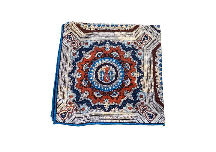 Seaward and Stearn Medallion Pocket Square: Rosewood/Blue