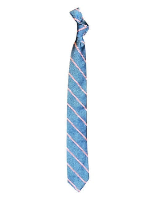 Bob Goodman Italian Basic Stripe Necktie: Blue w/ Pink