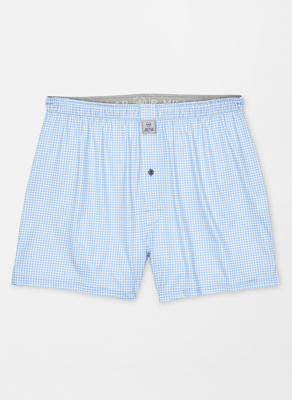 Peter Millar Nebraska Printed Gingham Check Stretch Jersey Boxer: Cottage Blue