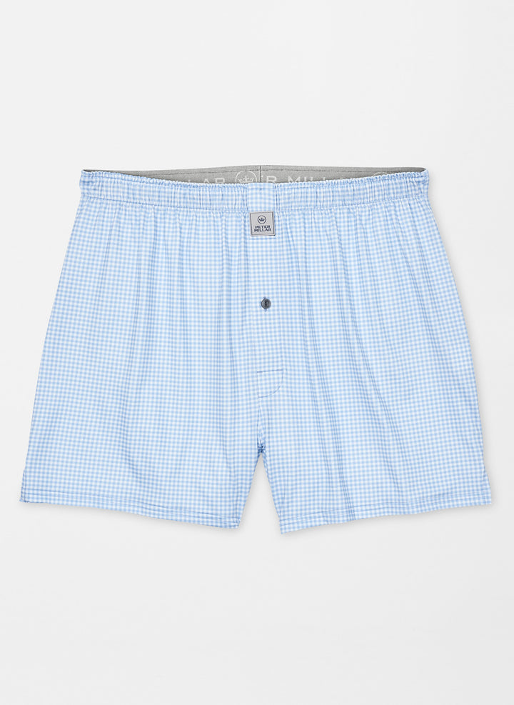 Peter Millar Nebraska Printed Gingham Check Stretch Jersey Boxer: Cottage Blue