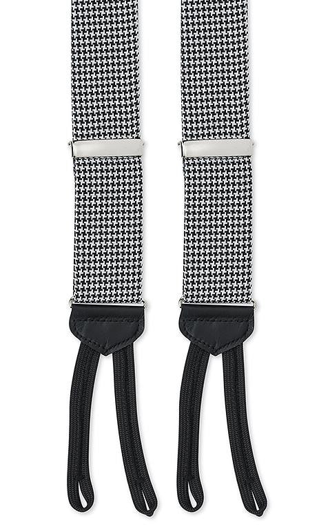 R Hanauer Black and White Houndstooth Silk Suspenders