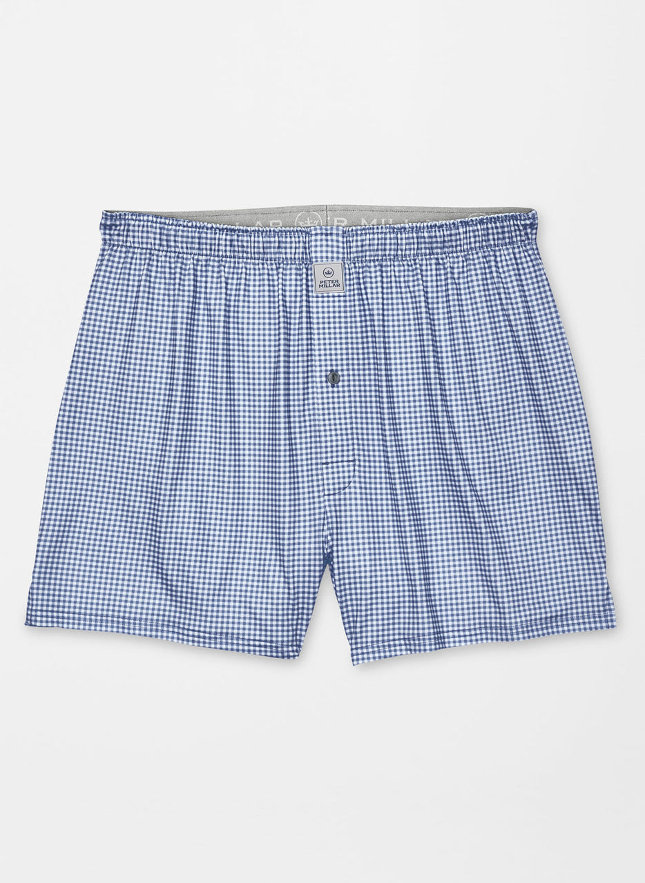 Peter Millar Nebraska Printed Gingham Check Stretch Jersey Boxer - Navy