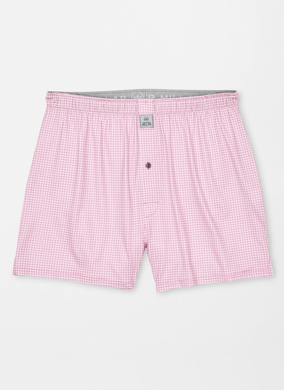 Peter Millar Nebraska Printed Gingham Check Stretch Jersey Boxer - Palmer Pink