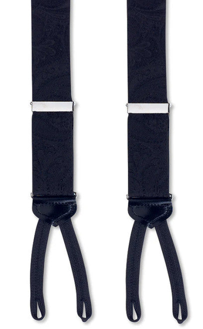 R Hanauer Black Silk Paisley Suspenders