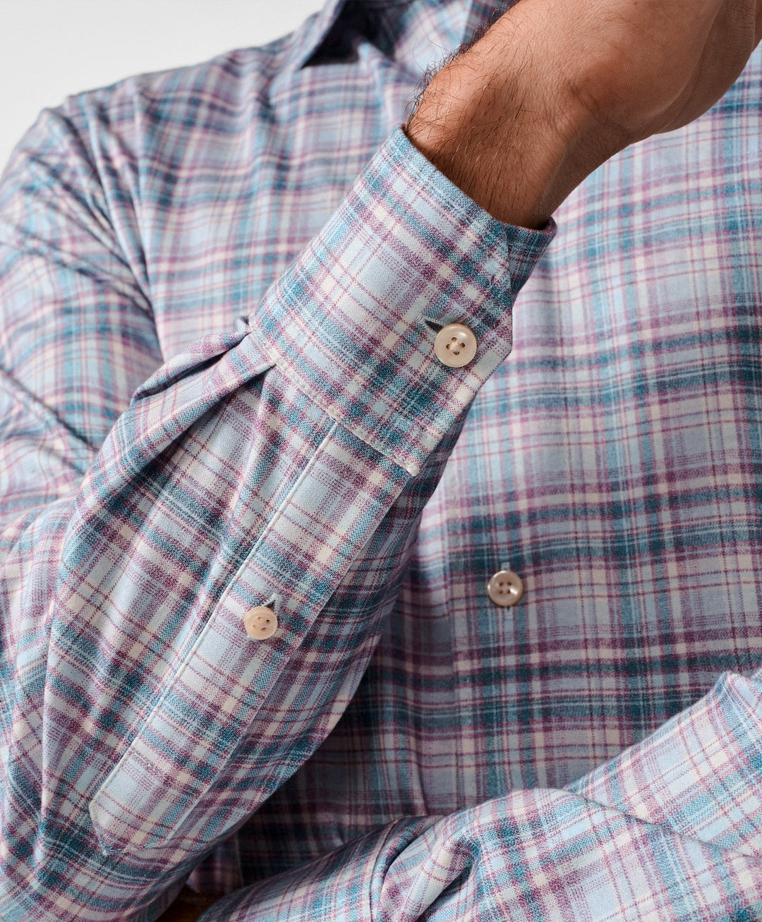 David Donahue Dune & Blue Plaid Knit Sport Shirt: Merlot/Blue