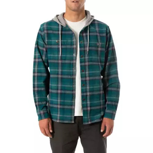 Katin Harold Hooded Flannel: Blue Green