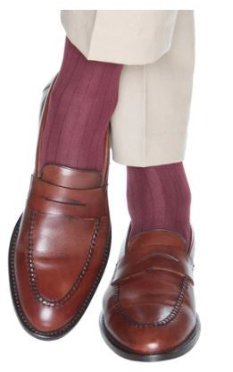 Dapper Classics Burgundy Solid Ribbed Fine Merino Wool Sock Linked Toe