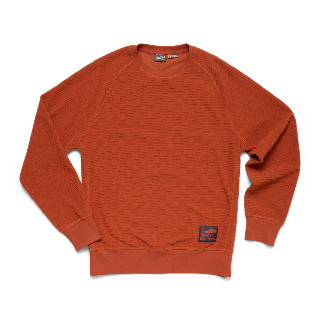 Howler Bros Eleos Fleece Crewneck: Grids - Terracotta