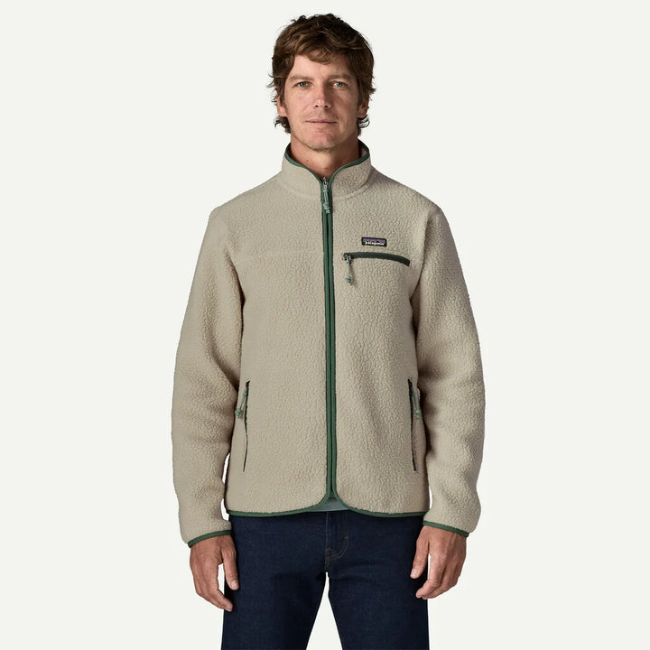 Patagonia Men's Retro Pile Fleece Jacket: Pelican w/ Canopy Green