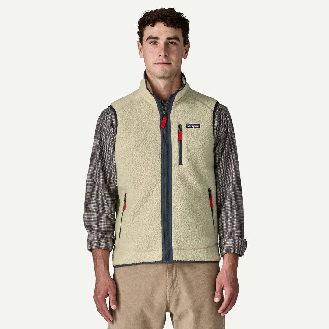 Patagonia Men's Retro Pile Fleece Vest: Pelican w/ Smolder Blue