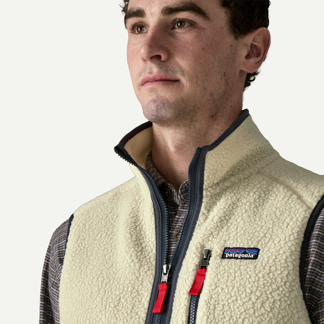 Patagonia Men's Retro Pile Fleece Vest: Pelican w/ Smolder Blue