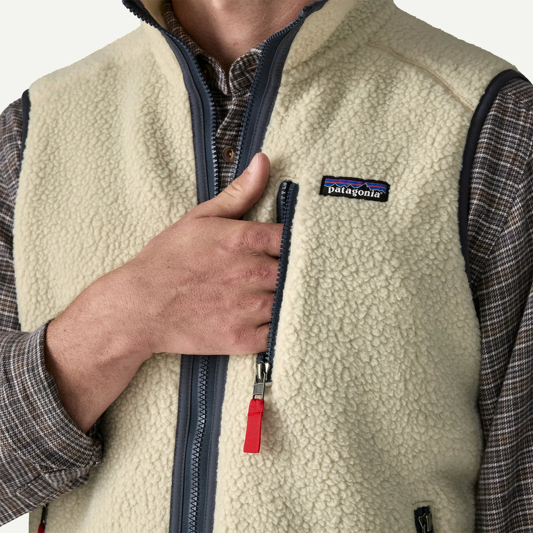 Patagonia Men's Retro Pile Fleece Vest: Pelican w/ Smolder Blue