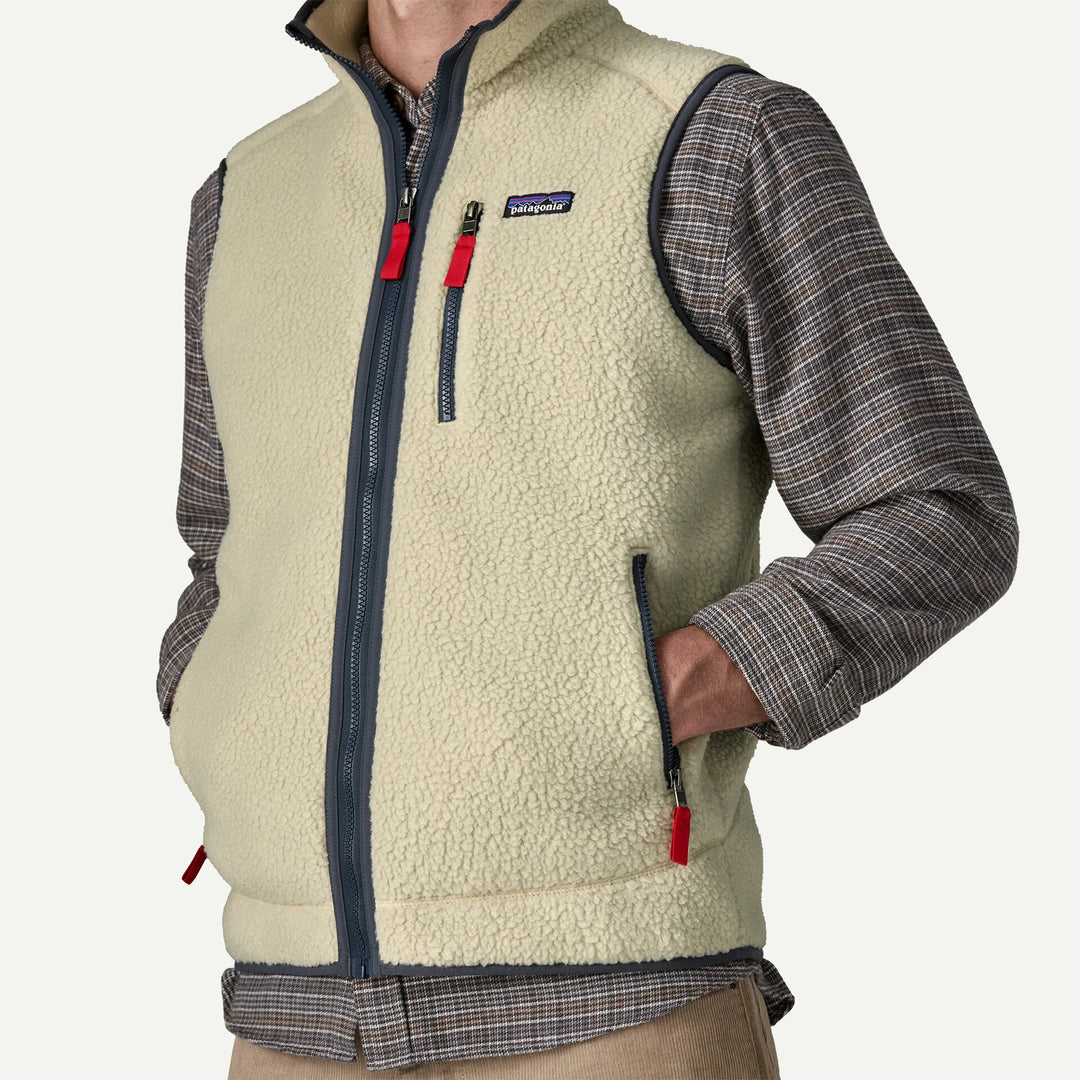 Patagonia Men's Retro Pile Fleece Vest: Pelican w/ Smolder Blue