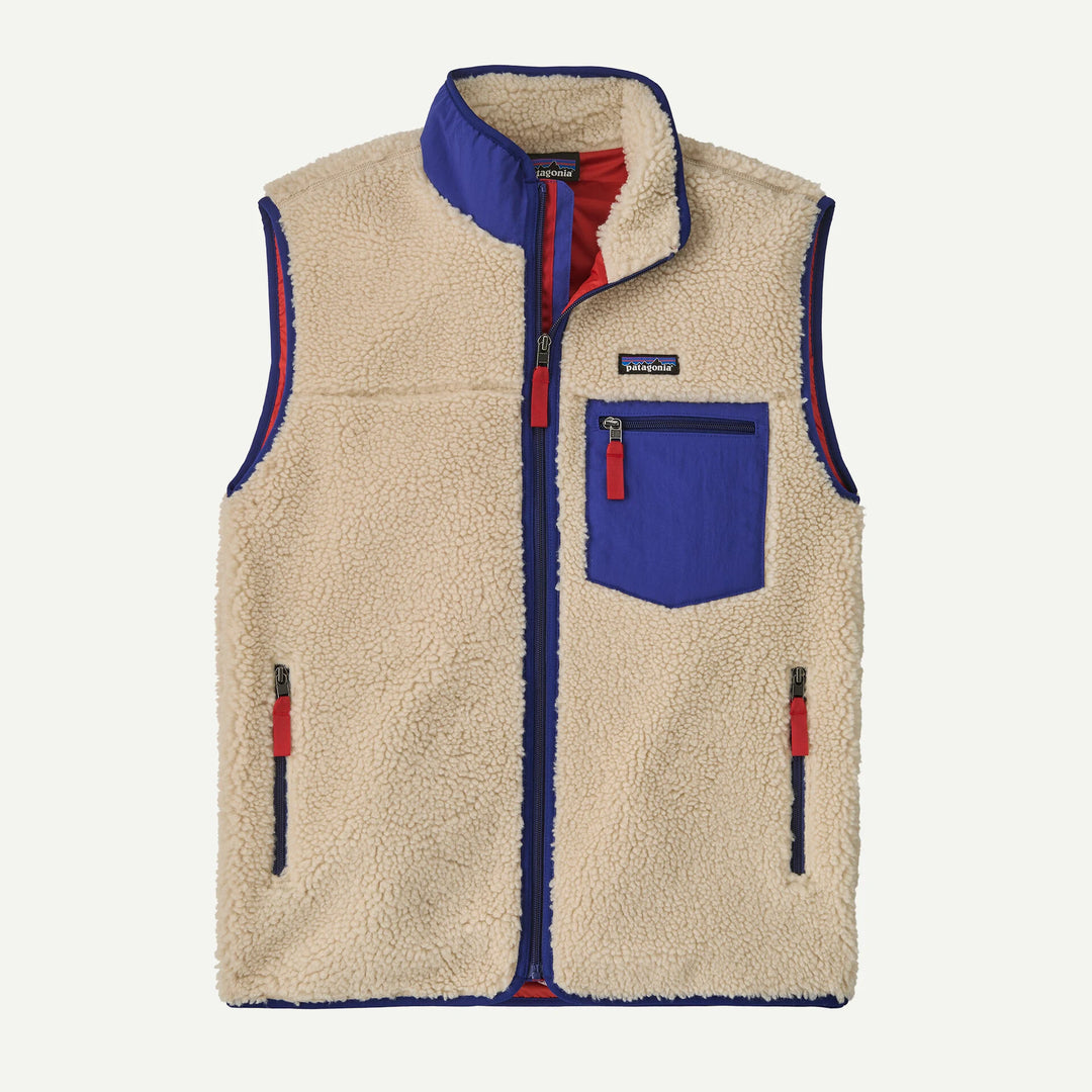 Patagonia Men's Classic Retro-X® Fleece Vest: Dark Natural w/ Cobalt Blue