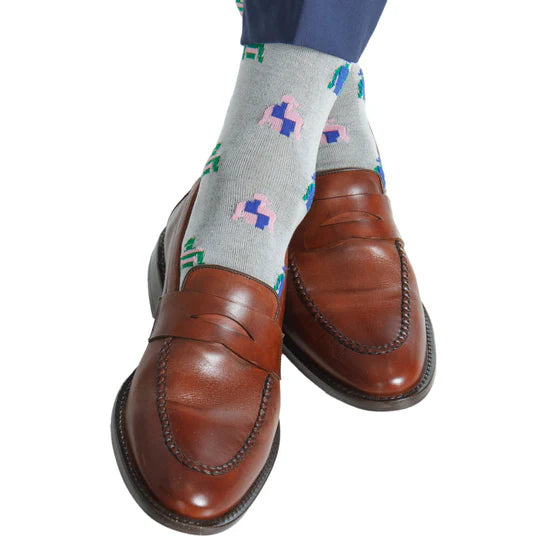 Dapper Classics Melange Gray with Jockey Silks Mid Calf Cotton Sock