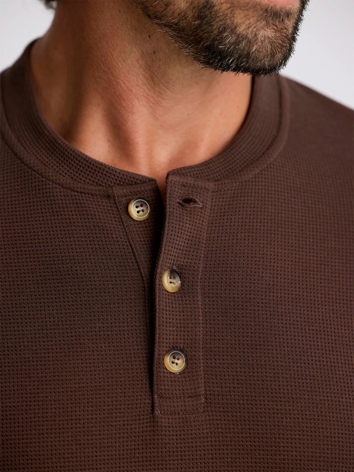 Free Fly Men's Waffle Long Sleeve Henley: Chestnut