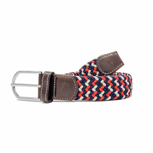 Roostas The Oxford Two Toned Woven Elastic Stretch Belt - Navy/Red/White