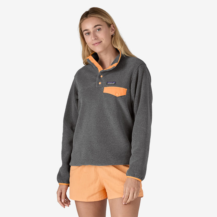 Patagonia Women's Lightweight Synchilla® Snap-T® Fleece Pullover: Nickel w/ Vivid Apricot