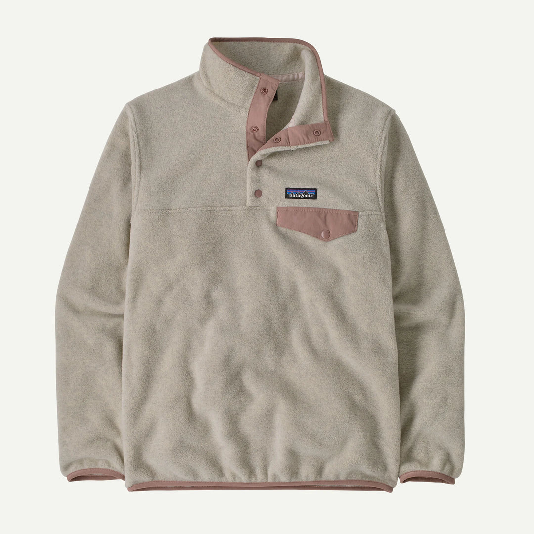 Patagonia Women's Lightweight Synchilla® Snap-T® Fleece Pullover: Oatmeal Heather w/ Moonrise Taupe