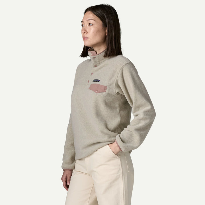 Patagonia Women's Lightweight Synchilla® Snap-T® Fleece Pullover: Oatmeal Heather w/ Moonrise Taupe
