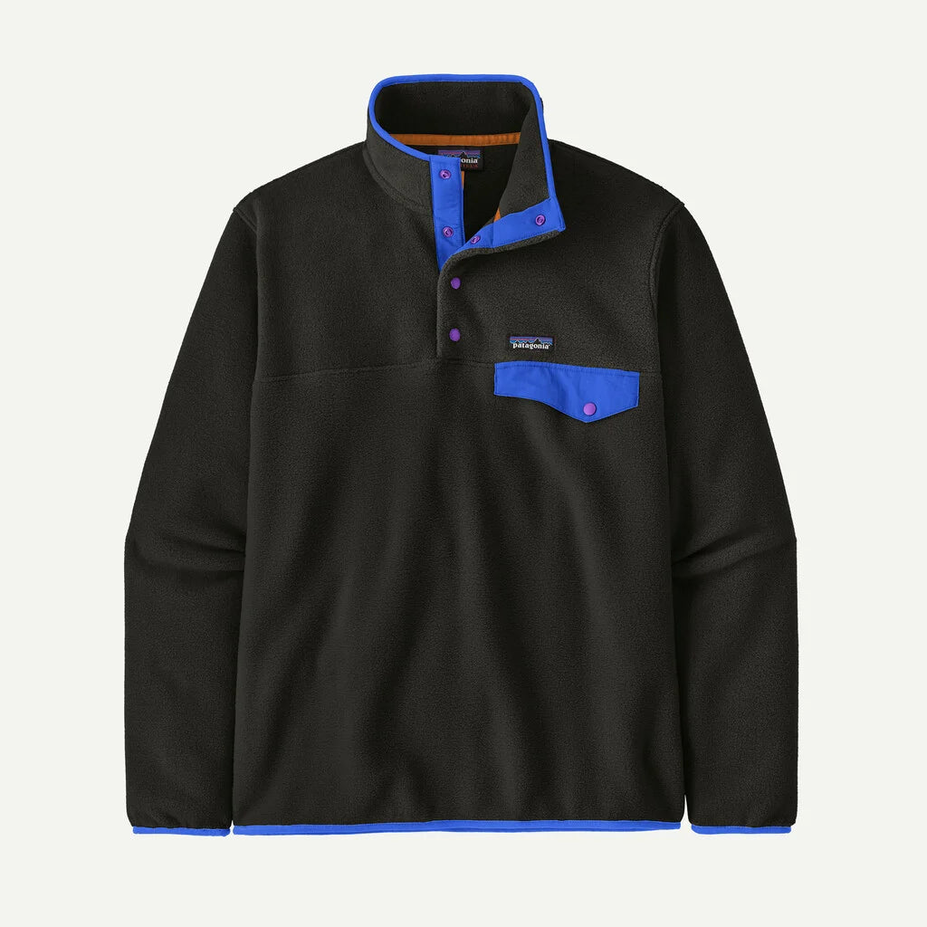 Patagonia Men's Lightweight Synchilla® Snap-T® Fleece Pullover: Black w/P6 Blue