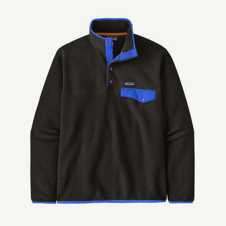 Patagonia Men's Lightweight Synchilla® Snap-T® Fleece Pullover: Black w/P6 Blue