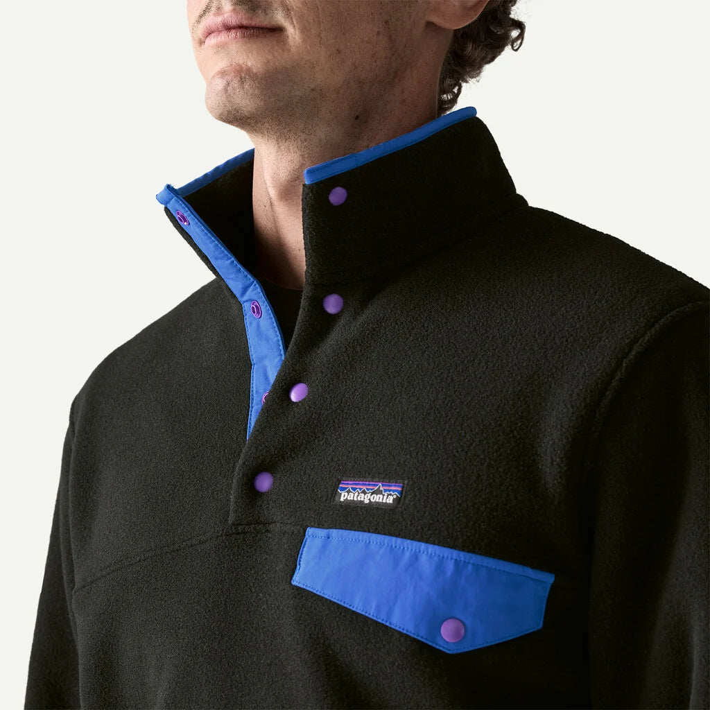 Patagonia Men's Lightweight Synchilla® Snap-T® Fleece Pullover: Black w/P6 Blue