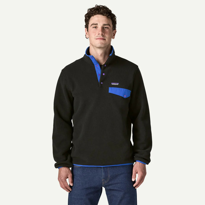 Patagonia Men's Lightweight Synchilla® Snap-T® Fleece Pullover: Black w/P6 Blue