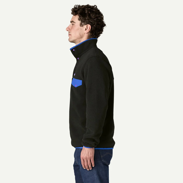Patagonia Men's Lightweight Synchilla® Snap-T® Fleece Pullover: Black w/P6 Blue