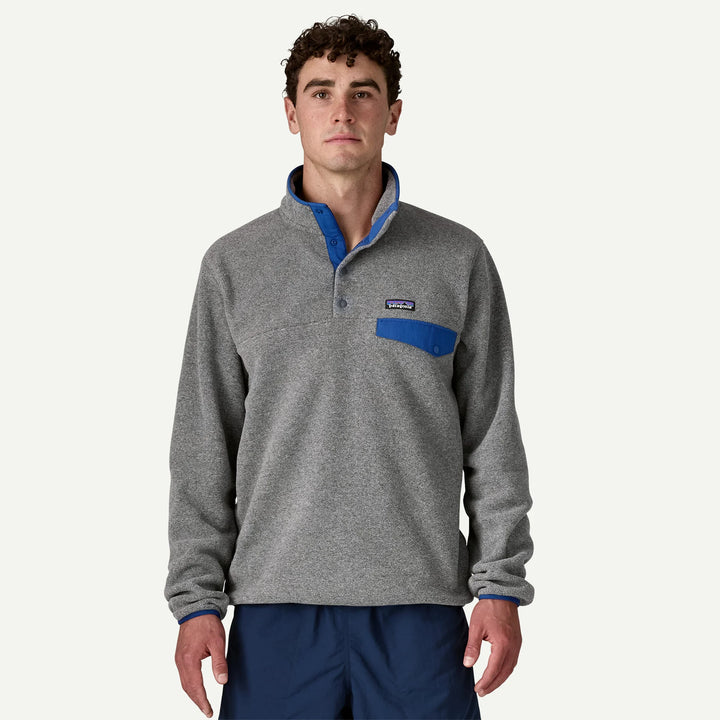Patagonia Men's Lightweight Synchilla® Snap-T® Fleece Pullover: Nickel w/ Clement Blue
