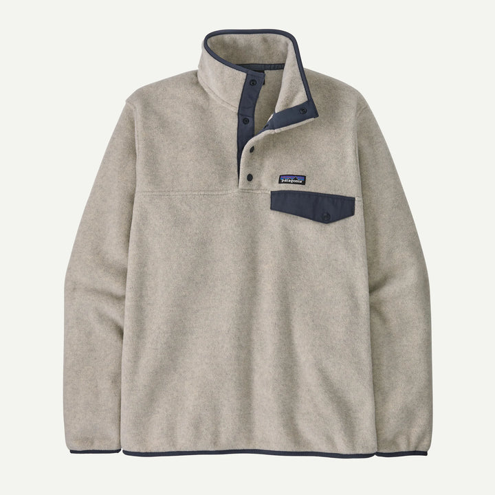 Patagonia Men's Lightweight Synchilla® Snap-T® Fleece Pullover: Oatmeal Heather w/ Smolder Blue