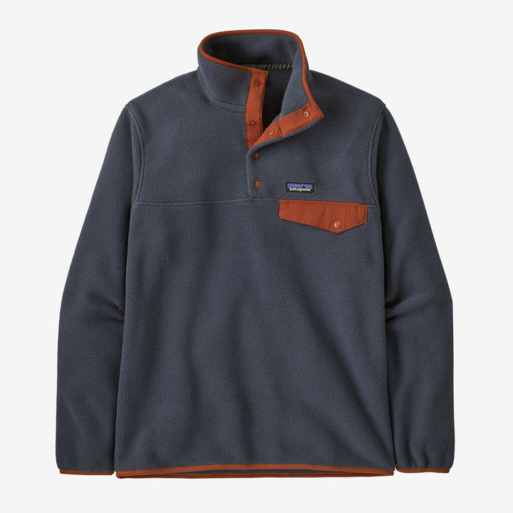 Patagonia Men's Lightweight Synchilla® Snap-T® Fleece Pullover: Smolder Blue w/ Burnished Red