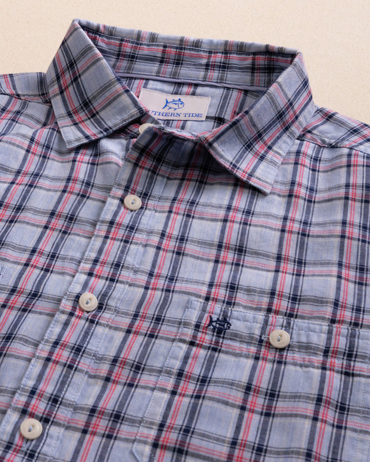 Southern Tide Benton Plaid Double Cloth Heather Sportshirt: Heather Cerulean