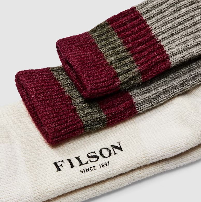 Filson 1970's Logger Thermal Sock: Forest / Maroon