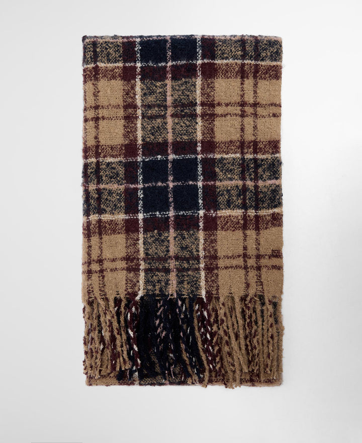 Barbour Saltburn Beanie & Tartan Scarf Gift Set: Gardenia Tartan
